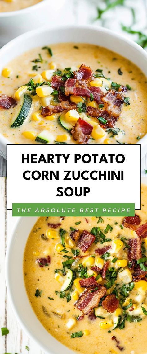 Image for Hearty Potato Corn Zucchini Soup Zucchini Corn Chowder Soup, Yellow Zucchini Soup, Potato Squash Soup, Zucchini And Potato Soup, Zucchini Corn Chowder, Zucchini Chowder, Soup With Zucchini, Cream Of Corn Soup, Corn Chowder Soup