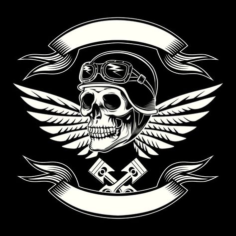 Motor skull emblem Free Vector | Free Vector #Freepik #freevector #ribbon #line #fashion #man Biker Logo, Motorcycle Vintage, Biker Tattoos, Motorcycle Logo, Biker Art, Vintage Biker, Skull Tattoos, Skull Design, Design Graphique