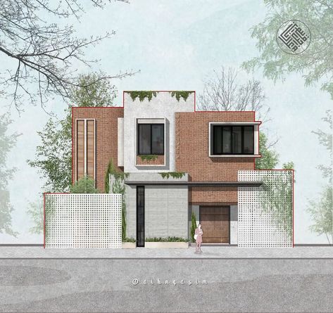 Modern House Concept Art, Facade Drawing Architecture, Facade Architecture Drawing, Minimalist Facade Design, Facade House Design, Scandinavian Facade, Facade Design Ideas, Modern Facade Design, Facade Illustration