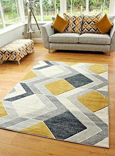 Small Large Mustard Beige Cream Silver Grey Geometric Design Rugs Runners Mats (160x220cm): Amazon.co.uk: Kitchen & Home Mustard Rug, Carpet Styles, Hall Decor, Silver Rug, Soft Carpet, Carpet Design, Living Room Carpet, Geometric Rug, Home Decor Bedroom