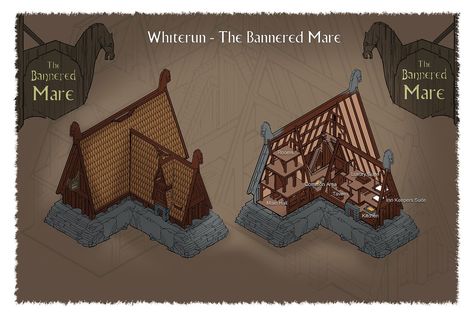 ArtStation - Whiterun - Bannered Mare, Ray Lederer Elder Scrolls Concept Art, Vikings Banner, Medieval Places, Valheim Builds, Nordic House Architecture, Skyrim Art, Viking House, Map Layout, Building Map