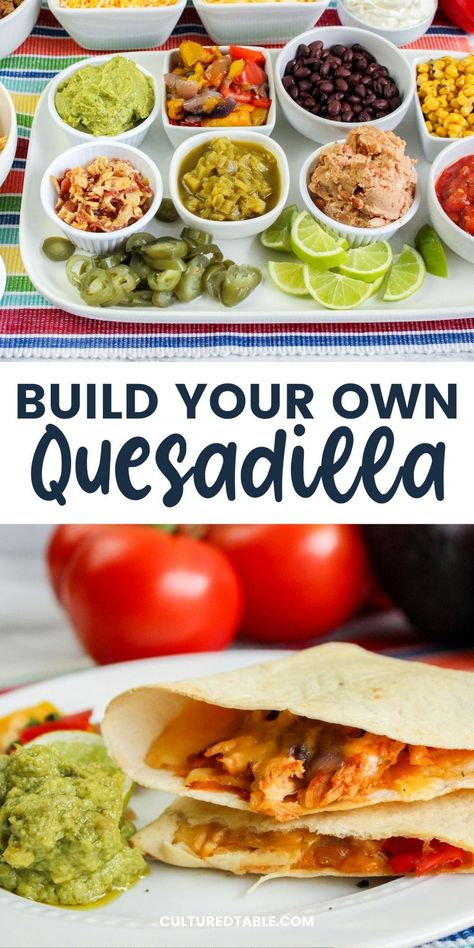 Quesadilla Bar, Mexican Quesadilla Recipes, Quesadilla Recipes Easy, Latin American Recipes, Scratch Recipes, Quesadilla Recipes, Salad Bar, Healthy Lunch, Quick Meals