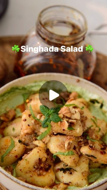 Rekha Kakkar on Instagram: "#MTCSalad : Protein Packed Singhada Salad Bowl. Back With Unique and Delicious Salad Recipes On the Menu Today : Warm Water Chestnut Bowl over whipped Dip 🔹high protein, 🔹gluten-free 🔹 healthy & flavourful 🔹meal prep friendly This water chestnut salad is perfect to serve warm or cold. It makes great lunch box recipe to pack for office. INGREDIENTS 500gm water chestnuts 1tablespoon Olive oil Rock salt Chilli flakes Cumin Mix herbs 1 teaspoon sesame seeds 2 Walnuts 4-5 ragi crackers 4-5 leaves basil 1-2 tablespoons pesto Recipe by Rekha Kakkar #healthyrecipe #navratrispecial #sweetpotato #broccolirecipe #chaat #airfryer #salad #healthyeating #glutenfree #healthyrecipes #warmsalad #detox food" Water Chestnut Salad Recipes, Recipes With Water Chestnuts Meals, Water Chestnut Recipes, Water Chestnut Salad, Whipped Dip, Chestnut Salad, Delicious Salad Recipes, Lunch Box Recipe, Chestnut Recipes