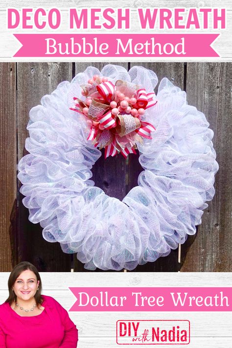 21 inch Deco Mesh Bubble Wreath | Dollar Tree DIY Wreath Tutorial | baby wedding shower Deco Mesh Wreath Using 21 Inch Mesh, 20 Inch Deco Mesh Wreath Diy, Ruffle Mesh Wreath Tutorial, Deco Mesh Bubble Wreaths Diy, Deco Mesh Bubble Wreath, Bubble Mesh Wreath Tutorial, Deco Mesh Crafts Ideas, Wreaths Using 21 Inch Mesh, Tulle Christmas Wreaths Diy