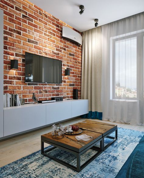 Painted brick wall interior