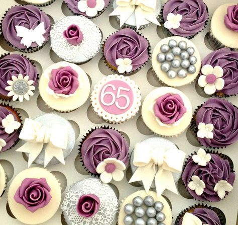 Purple and silver themed 65th birthday cupcakes | Flickr - Photo Sharing! This colour would look fab at a wedding too. 65 Birthday Party Ideas For Women, 65th Birthday Cupcakes, 65th Birthday Ideas For Women, 65th Birthday Party Ideas For Women, 65th Birthday Ideas For Mom Decoration, 65th Birthday Party Ideas, Birthday Cupcakes For Women, 50th Birthday Cupcakes, 60th Birthday Cakes