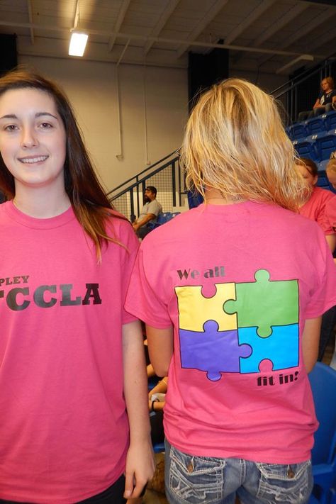 Our FCCLA t-shirts.  This is our theme for the year, "We all fit in". Fccla Tshirt Ideas, Fccla Shirts Design, Fccla Themes, Fccla Shirts, Fccla Ideas, Facs Classroom, Smile Club, Service Projects For Kids, Locker Decorations