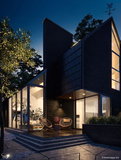 CGarchitect - Professional 3D Architectural Visualization User Community | Black House Blues night Black House Aesthetic, All Black House Exterior, Gothic House Exterior, All Black House, Dream House Aesthetic, Dark House, Roof Architecture, Architectural Visualization, Black House Exterior