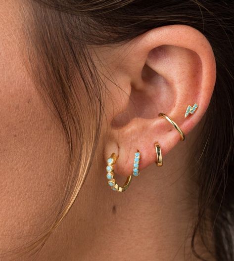 Turquoise gold hoops Turquoise gemstone hoop earrings Gold | Etsy Simple Ear Cuff, Gemstone Hoop Earrings, Stacked Earrings, Gold Ear Cuff, Small Hoop Earrings, Hoop Earring Sets, Minimal Jewelry, Turquoise Earrings, Pretty Jewellery