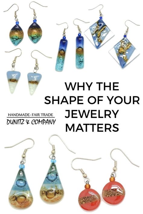 Shape Matters - You'll find so many great earring shapes from Dunitz  #fairtrade. Click to read our blog about what we've learned about shape.  Most shapes are great. But Dunitz has learned there are a few that  aren't enjoyed as much as others. And if you read on, you learn the  queen of shapes! #fairtradejewlery #fusedglassearrings #teardropearrings #ethicalfashion Fused Glass Jewelry Ideas, Fused Glass Earrings Folksy, Earrings Fuzed Glass, Glass Slumping, Fused Glass Jewelry Necklaces, Earring Shapes, Glass Fusion Jewelry Pendant Necklace, Lions And Tigers, Dichroic Glass Jewelry