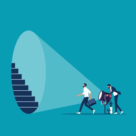 Businessman holding spotlight uncovering hidden stairs for partner walking forward businessman vector illustration, Uncovering business strategy and career concept Spotlight Poster Design, Spotlight Poster, Career Illustration, Spotlight Illustration, Stairs Illustration, Hidden Stairs, Strategy Illustration, Walking Forward, Building Illustration