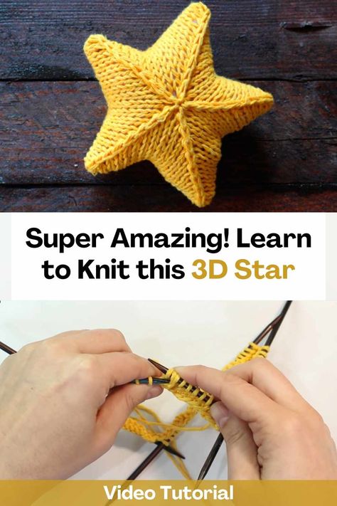 Learn to knit this incredible 3D star by watching this video tutorial. This star is really cute! To make it you will need to use 5 double pointed needles. The creator of this video will teach you how to knit it step by step, you will only have to follow her instructions so that the result of your knitting is perfect. Knitting is an incredible way to pass the time and what better way to spend it than making this cute star! Start this incredible and entertaining knitting project, we are sure... Knit Star Pattern Free, Knit Decorations, Small Knitting Projects, Learn To Knit, Creative Knitting, Cute Star, 3d Star, Knitting Blogs, Crochet Stars