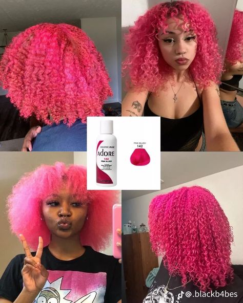 Hot Pink Curly Hair, Braiding Supplies, Pink Peekaboo Hair, Purple Natural Hair, Pink Curly Hair, Adore Hair Dye, Purple Black Hair, Hair Color Names, Slay Hairstyles