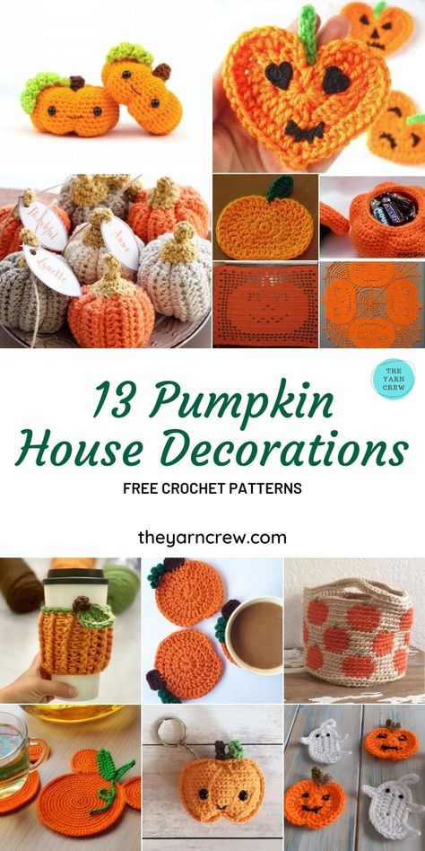 13 Free Crochet Pumpkin Patterns For Your Home you can crochet right now. Pumpkin pattern decorations curated by The Yarn Crew. #crochetroundup #crochetpatterns #freecrochetpatterns #crochetblankets #amigurumipatterns #crochettoys #crochetforbaby #crochetprojects Crochet Large Pumpkins Free Pattern Easy, Crochet Flat Pumpkin, Bulky Crochet Pumpkin Free Pattern, Flat Pumpkin Crochet Pattern, Just Be Crafty Crochet Pumpkins, Pumpkin Patterns Free, Pumpkin House, Fall Crochet Patterns, I Love This Yarn