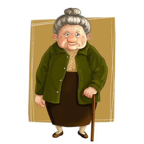 Old Grandma Drawing, Old Woman Illustration Character Design, Old Lady Illustration Character Design, Cartoon Old People, Cute Old Lady Drawing, Old Lady Drawing Reference, Grandma Drawing Character Design, Old Lady Sketch, Grandma Character Design