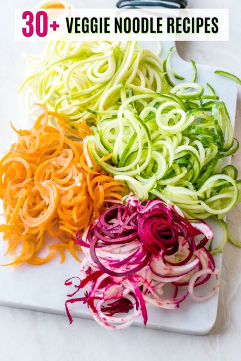 30 + Veggie Noodles Recipes - most of these healthy veggie noodle recipes are low carb and keto too!  #weightloss #veggienoodles #healthyrecipes #zucchininoodles #glutenfreenoodles Veggie Noodle Recipes, Zucchini Noodle Recipes Keto, Noodle Replacement Low Carb, Healthy Vegetable Pasta, Easy Zoodle Recipe Healthy, Zucchini Noodles Without Spiralizer, Low Calorie Zucchini Noodle Recipes, Diet Lunch Ideas, Low Carb Veggie