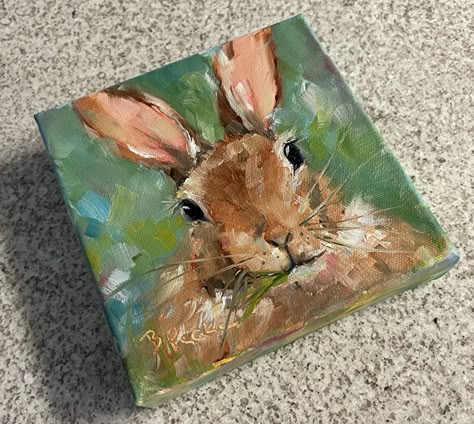 Cute Small Canvas Painting Ideas, Spring Canvas Painting Ideas Easy, Bunny Paintings, Helen Dealtry, Clover Craft, Leaf Print Art, Country Easter, Easter Paintings, Bunny Painting