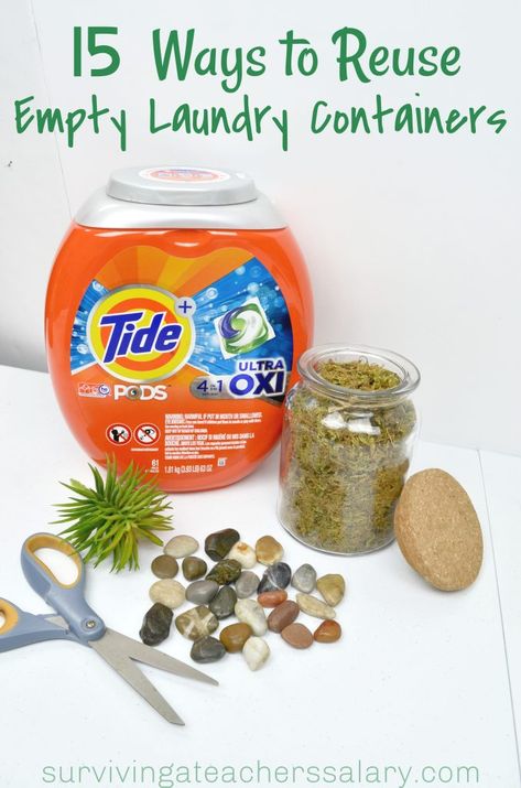 Tide Pods Container Crafts Ideas, Detergent Bottle Crafts, Canister Crafts, Laundry Soap Container, Tide Pods Container, Gain Detergent, Laundry Detergent Container, Plastic Container Crafts, Laundry Detergent Bottles