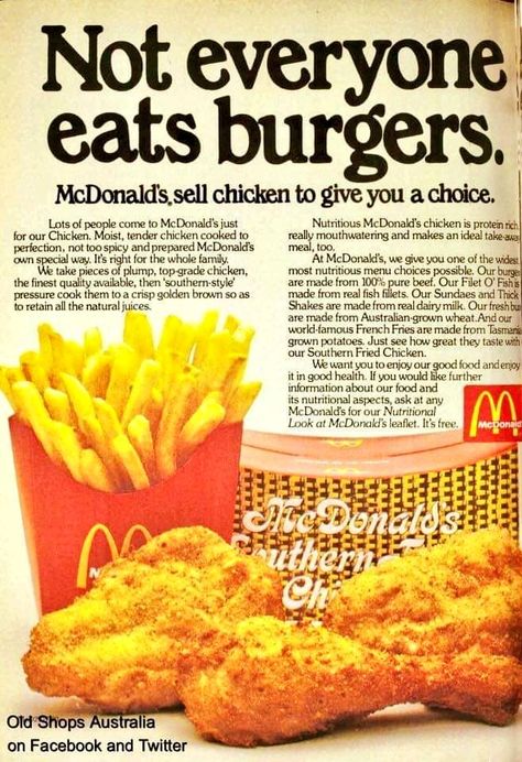 2000s Food, Vintage Fast Food, Discontinued Food, Vintage Food Posters, Mcdonalds Chicken, Southern Fried Chicken, Vintage Restaurant, Fast Food Chains, Food Ads