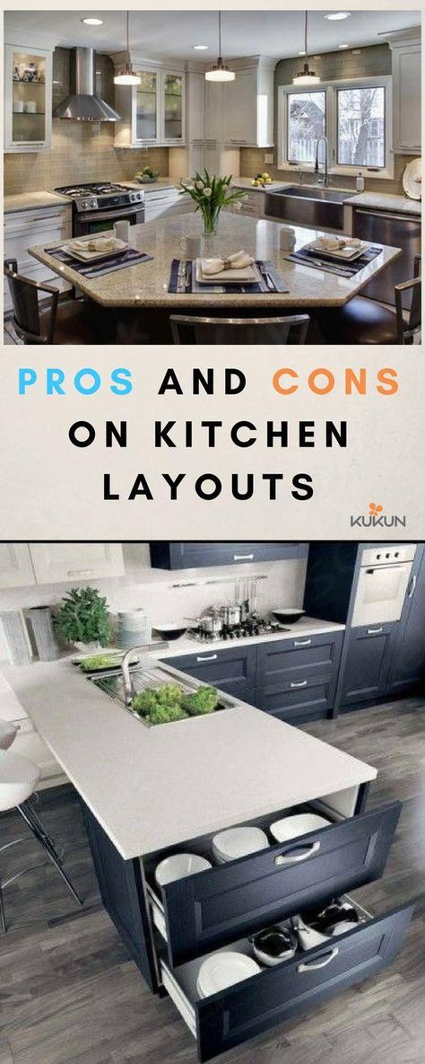 The best layout for you depends on the size and shape of your kitchen, your cooking habits, how much you entertain and how much storage you need. [Kitchen Ideas, Kitchen Design, Kitchen Layouts, Kitchen Layout Ideas, Kitchen Remodel, Pros and Cons, Kitchen Layout Ideas Small, Kitchen Layout Ideas Open]  ... more Small Kitchen Ideas Layout L Shape With Island, One Side Kitchen Layout, 12 By 12 Kitchen Layout, Kitchen Zones Layout, Best Small Kitchen Layout, Kitchen Setup Layout, C Kitchen Layout, I Shaped Kitchen With Island, J Shaped Kitchen Layout