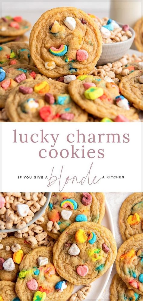 Lucky Charms Cookies, Thumbprint Cookies With Icing, St Patrick Day Snacks, Marshmallow Desserts, Small Batch Cookies, Lucky Charms Marshmallows, Magically Delicious, Homemade Cookbook, Best Sugar Cookie Recipe