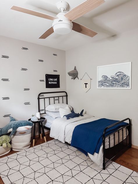 Toddler Boy Bedroom Shark Ocean Theme Follow my shop @stefaniejean_ on the @shop.LTK app to shop this post and get my exclusive app-only content! #liketkit #LTKkids #LTKfamily #LTKhome @shop.ltk https://liketk.it/4iSkq Shark Toddler Room, Boys Shark Room, Boys Ocean Bedroom, Shark Bedroom Ideas For Kids, Shark Bedroom Ideas, Aquatic Bedroom, Shark Boys Room, Shark Theme Room, Shark Kids Room