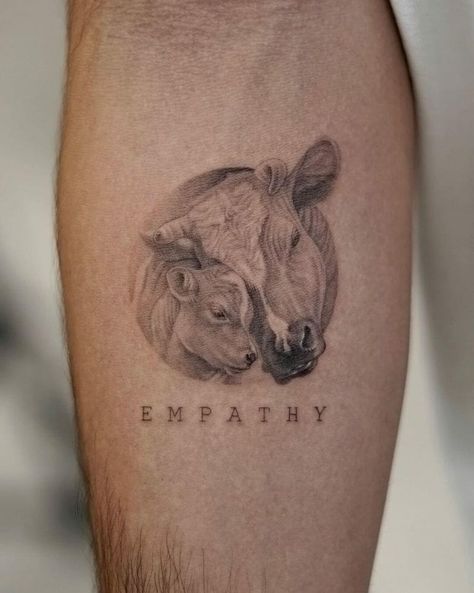 10 Best Minimalist Cow Tattoo Ideas That Will Blow Your Mind! | Outsons | Men's Fashion Tips And Style Guides Animal Calf Tattoo, Cow And Calf Tattoo, Tattoo Cow Skull, Animal Liberation Tattoo, Skull Knee Tattoo, Animal Rights Tattoo, Cow Tattoo Ideas, Farmer Tattoo, Cow Skull Tattoo