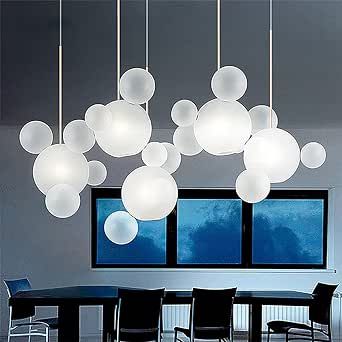 Chandelier Living Room Modern, Glass Ball Pendant Lighting, Living Room Pendant Light, Chandeliers Lighting, Ball Pendant Lighting, Bubble Chandelier, Bubble Lights, White Lamp Shade, Iron Chandeliers