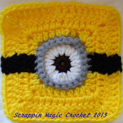 Ravelry: Minion Square Motif by Karen Lyons Crochet Minion, Minion Pattern, Crochet Pillow Patterns Free, Minion Crochet, Crochet Pillow Pattern, Crochet Motif Patterns, Motif Pattern, Manta Crochet, Crochet Granny Squares