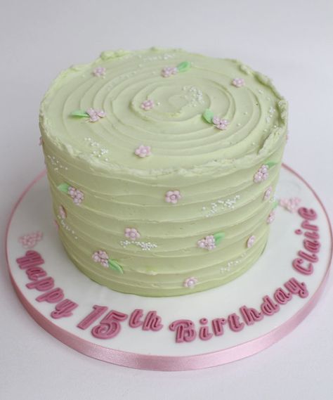 pink & green floral cake | A simple textured buttercream cak… | Flickr Pink And Green Cake Ideas, Pink And Green Cakes, Simple Green Cake, Green And Purple Cake, Pastel Green Cake, Pink And Green Birthday Cake, Pink Green Cake, Light Green Cake, Green Cake Design