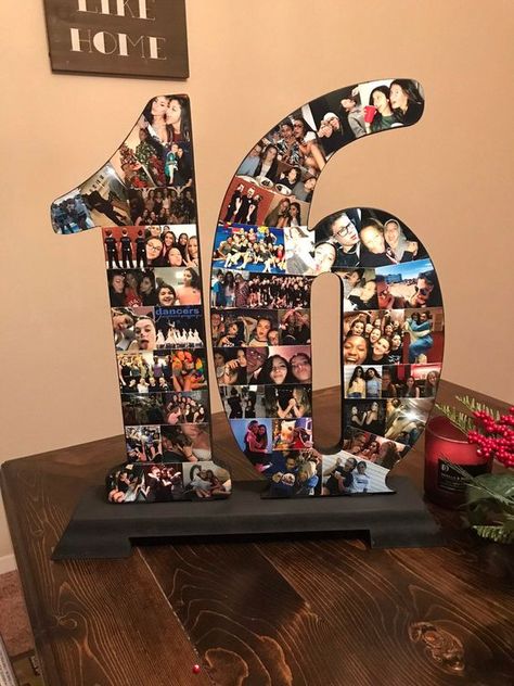 Standing Wooden Number Collage (2 Numbers) Number Collage, Sweet 16 Party Decorations, Sweet Sixteen Birthday Party Ideas, Photo Collage Gift, Cute Birthday Ideas, Diy Birthday Gifts For Friends, Wooden Numbers, Creative Birthday Gifts, Sweet Sixteen Birthday