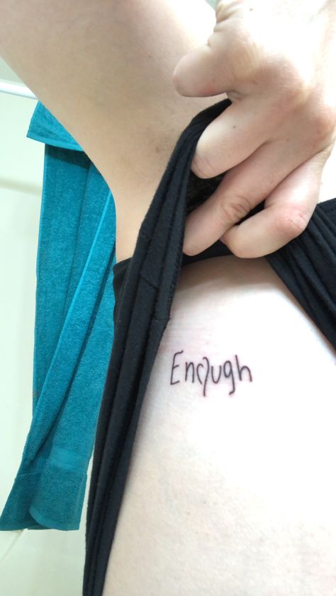 Newest tattoo, “enough” #earingdisorder #recovery #enough Ed Tatoos Recovery, Spine Tattoos, Sketch Ideas, Minimalist Tattoo, Pretty Quotes, Tattoo Drawings, New Tattoos, Tatting, Tattoo Ideas