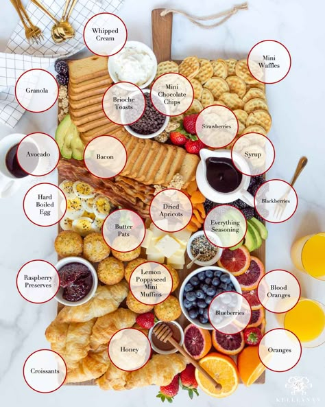 Ideas for a Morning Breakfast Board / Perfect for Brunch! How to Create a Breakfast Board for Morning Gatherings and brunch with fruits, croissants, muffins, jams, and crackers. #brunchboard #brunch #breakfast #summerbrunch #breakfastideas Breakfast Ideas For Gathering, Croissant Breakfast Platter, Brunch Board Ideas For Two, Breakfast Food Board, Breakfast Board Ideas Mornings, Morning Party Food Ideas, Breakfast Platters And Boards, Wedding Morning Breakfast Ideas, Large Cheese Board Ideas