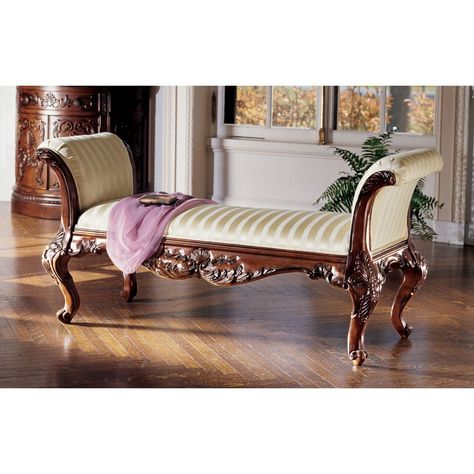 Design Toscano Maison Mehieu Hardwood Bench Upholstered Bench Seat, Bench Designs, Design Toscano, Upholstered Bench, Formal Living Rooms, Formal Living, Elegant Homes, Jacquard Fabric, Solid Hardwood