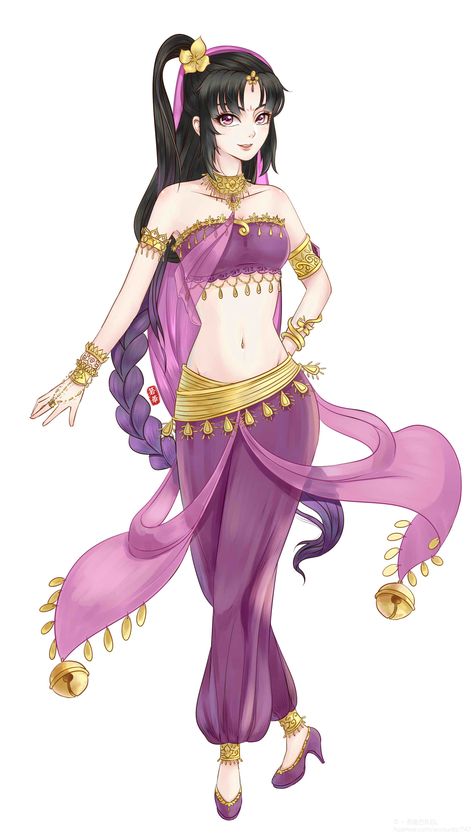 Genie Inspired Outfit, Anime Arabian Outfit, Belly Dancer Outfits Drawing, Anime Belly Dancer Outfits, Bellydancer Outfit, Anime Belly Dancer, Belly Dancer Dress, Genie Outfit, Arabian Outfit