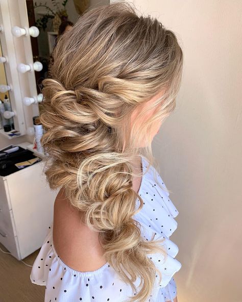 Wedding Side Hairstyles: 24 Stylish Ideas For 2022 [Guide And FAQs] ★ wedding side hairstyles slightly messy long blonde hair_by_zolotaya Side Swept Boho Wedding Hair, Bridesmaid Hairstyles Updo Side, Bridal Hair Pulled To The Side, Side Ponytail Updo Wedding, Mother Of The Bride Hair Side Swept, Wedding Guest Hairstyles Side Swept, Wedding Side Ponytail, Wedding Hair Pulled To The Side, Bridal Side Ponytail