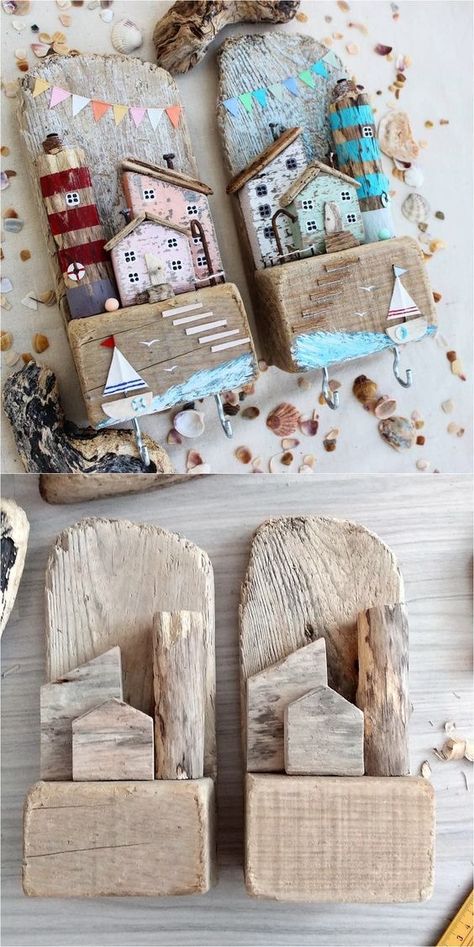 Driftwood Art Diy, Small Wooden House, Summer Mantle, Driftwood Projects, Driftwood Decor, Driftwood Crafts, Outdoor Summer, Beach Crafts, Seashell Crafts