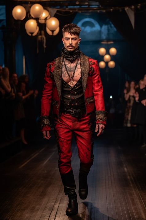 Moulin Rouge Male Outfit, Circus Fashion Men, Burlesque Men, Male Burlesque, Moulin Rouge Outfits, Burlesque Fashion, Glam Rock Style, Rock Style Men, Circus Outfits