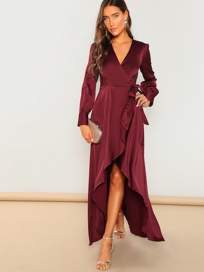 Waist Tie High-low Overlap Dress -SheIn(Sheinside) Tie Maxi Dress, High Waist Dress, Maxi Robes, Leopard Dress, Empire Style, Maxi Dress Party, Maxi Wrap Dress, Dress Material, Mode Inspiration