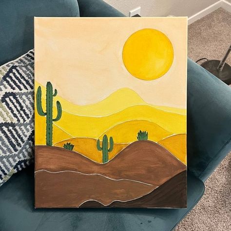 Canvas boho style painting Painting Ideas Easy Landscape, Scenery Paintings On Canvas, Easy Desert Painting, Boho Art Painting Easy, Desert Painting Acrylic Easy, Easy Landscape Ideas Painting, Desert Aesthetic Painting, Acrylic Painting Desert, Landscape Painting Easy