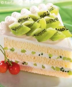 Kiwi Pastry ( Cakes and Pastries) recipe | by Tarla Dalal | Tarladalal.com | #35806 Kiwi Cake Recipe, Kiwi Cake Decoration, Kiwi Dessert Recipes, Kiwi Desserts, Kiwi Recipes Dessert, Cheesecake Birthday Cake, Kiwi Dessert, Kiwi Cake, Kiwi Recipes