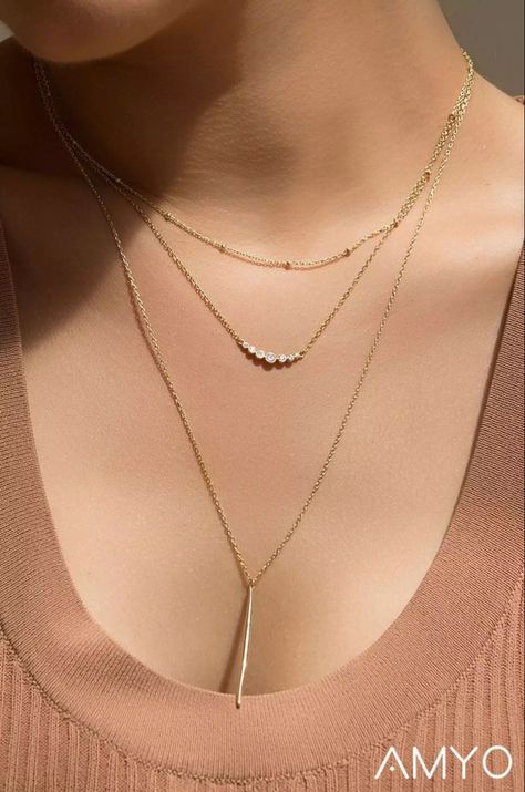 Delicate Layered Necklace, Dainty Jewelry Necklace, Multiple Necklaces, Layer Necklaces, Gold Layered Necklace, Jewelry Layering, Three Necklaces, Delicate Jewellery, Diamond Initial Necklace