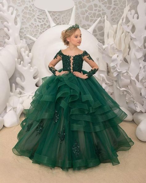 Amazon.com: PAVERJER Long Sleeve Flower Girl Dresses Ruffle Lace Applique Beaded Princess Pageant Dress Tulle Long Party Gown : Clothing, Shoes & Jewelry Pageant Dress, Flower Girl Dress, Girl Dress, Ball Gown, Appliques, Flower Girl, Flower Girl Dresses, Lace, Long Sleeve