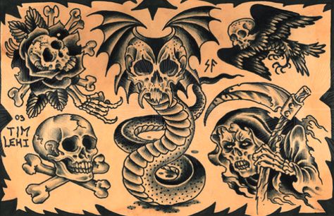 tim lehi Spider Murphy Flash, Spider Murphy, Tim Lehi, Berg Tattoo, Trad Flash, Skull Tattoo Designs, Old School Tattoos, Traditional Black Tattoo, Traditional Tattoo Inspiration