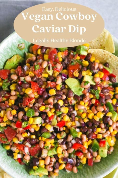 Vegetarian Cowboy Caviar, Cowboy Caviar Vegan, Cowboy Caviar With Avocado, Simple Vegan Appetizers, Vegan Dips For Parties, Vegan Cowboy Caviar, Bean Dip Healthy, Bean Dip Vegan, Vegan Bean Dip