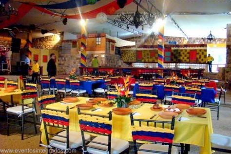 Colombian party decorations Colombia Theme Party, Colombia Party, Colombian Restaurant, Colombian Wedding, Colombian Dishes, Bunco Ideas, Theme Party Ideas, American Theme, Party Place