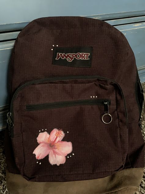 My backpack was too boring and I need to use it for next school year, so I decided to spice it up and paint a flower and some dots on it. I’m actually really excited to go to school and tell everyone that I painted the flower on my backpack! 😊 Painting On Backpack Ideas, Painting On School Bag, School Bag Painting Ideas, School Bag Painting, Painting On Backpack, Painted Backpack Ideas, Drawing On Backpack, Painting Backpack Ideas, Backpack Painting Ideas