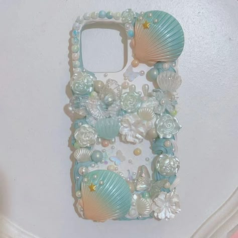 Decoden Phone Case Simple, Decoden Ideas, Ocean Phone Case, Decoden Cream, Diy Resin Phone Case, Mermaid Phone Case, Shell Phone Case, Decoden Diy, Decoden Case