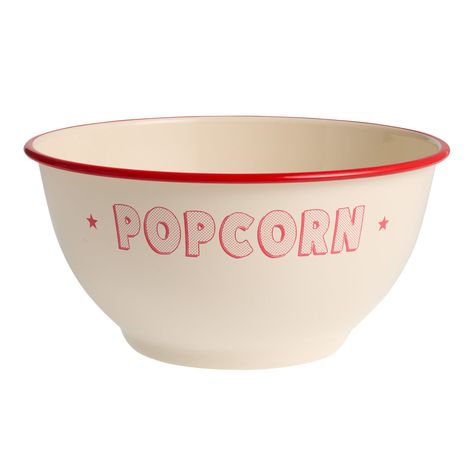 Large Ivory and Red Enameled Metal Popcorn Bowl - World Market Popcorn Buckets, Popcorn Bowl, Popcorn Bucket, Mixing Bowls, World Market, Popcorn, Food Storage, Sweet Home, Apartment