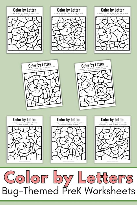 Bugs Color by Letters Printable for Preschool and Kindergarten Color By Letter Free Printables, Fun Alphabet Activities, Preschool Bug Theme, Color By Letter, Printable For Preschool, Bug Activities, Insects Preschool, Fnaf Coloring Pages, Letters Printable